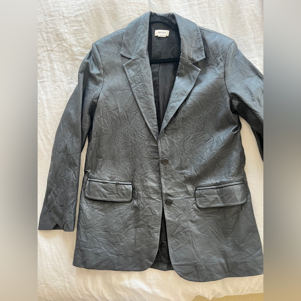 ZADIG AND VOLTAIRE Crepe leather blazer size 38 - greyish blue , like new